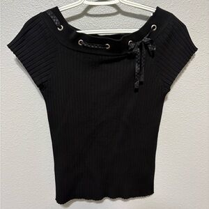 U-Knit Dresses Black Ribbed Blouse with bow detail Women’s Size Medium Vintage